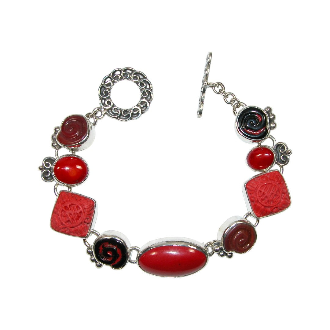 32859A Cinnabar, Garnet, Sea Bamboo Sterling Silver Bracelet