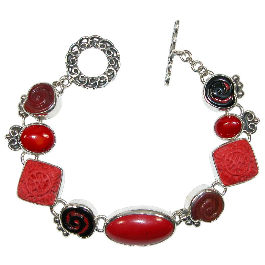 32859A Cinnabar, Garnet, Sea Bamboo Sterling Silver Bracelet