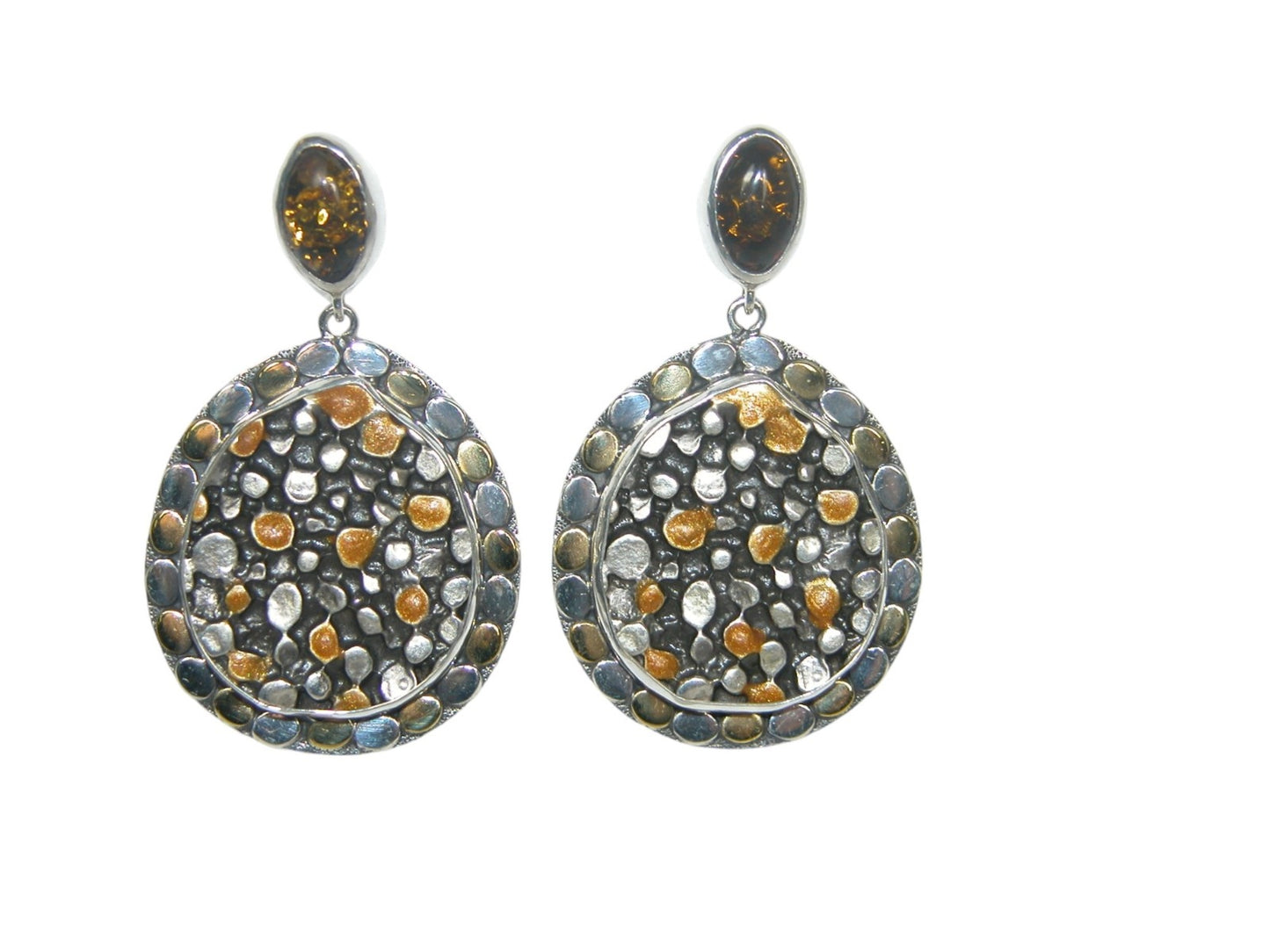 32874 Hand Enameled Post Earrings with Baltic Amber