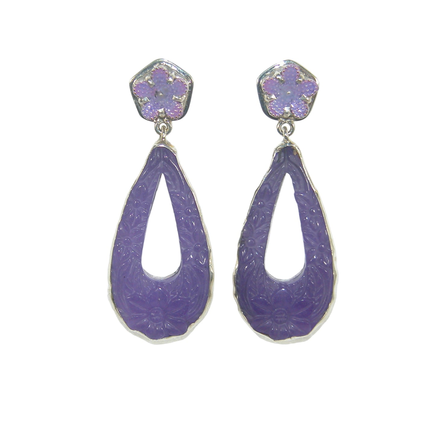 32883 Carved Flower Sterling Silver Earrings