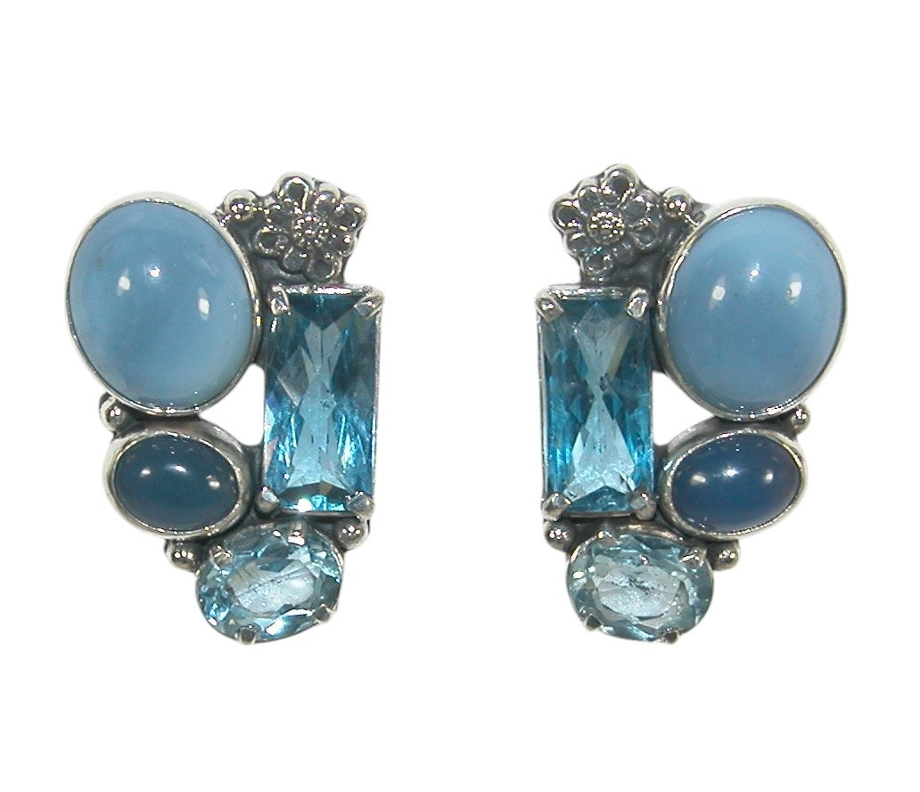 Blue Gemstone Cluster w/ Angelite Sterling Silver Earrings