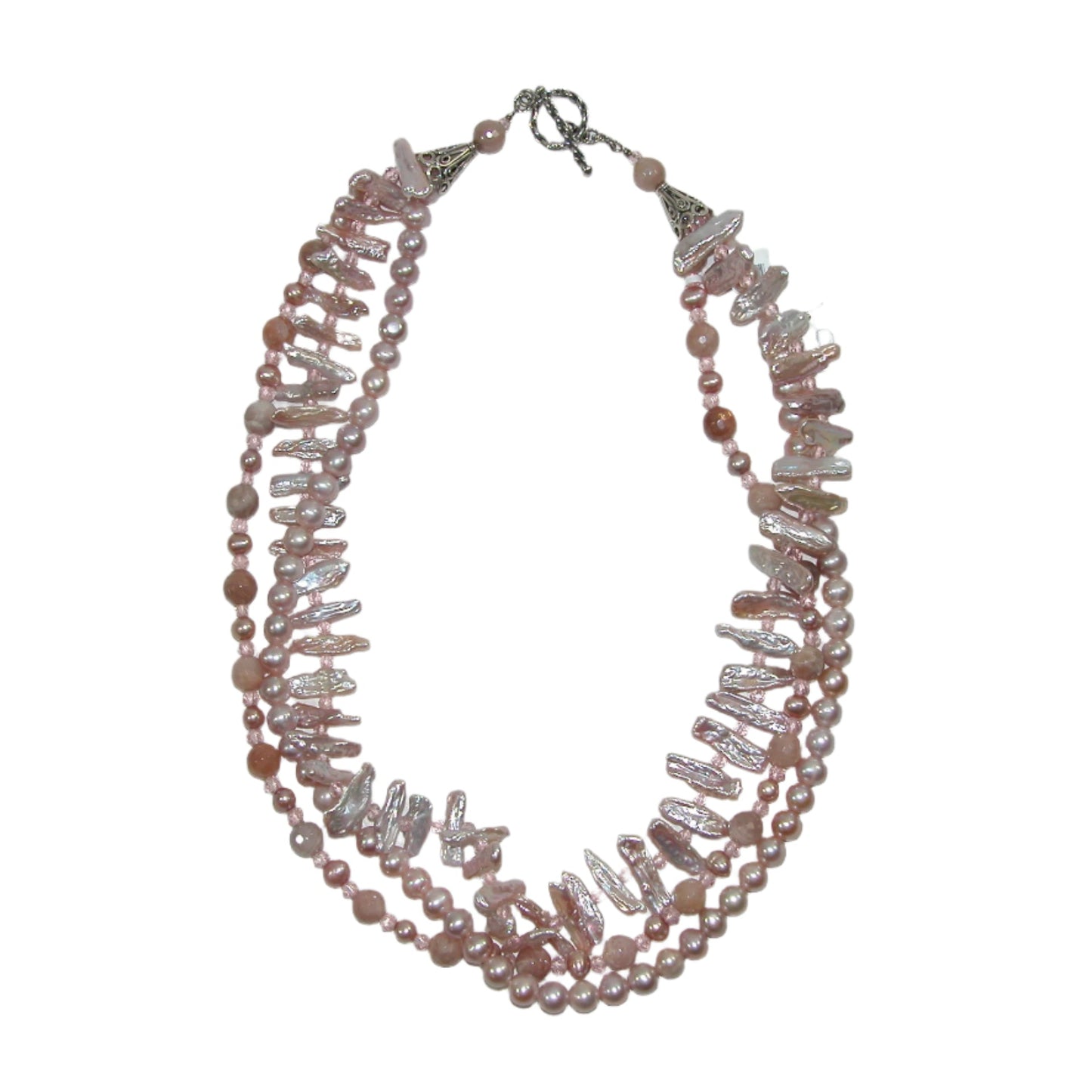 32927 Three Strand Pink Freshwater Pearl Sterling Silver Necklace