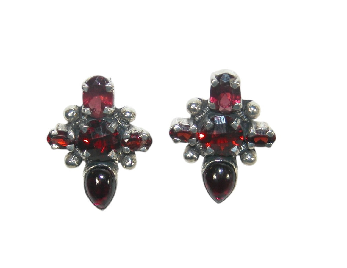 32929D Garnet Cluster, Sterling Silver Earrings