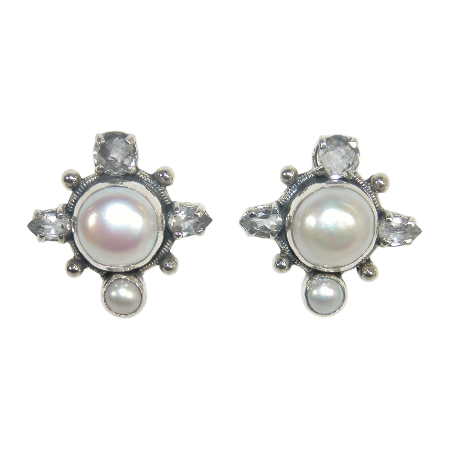 Freshwater Pearl Cluster Sterling Silver Stud Earrings