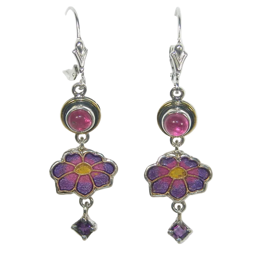 32930H Amethyst Enameled Flower Earrings
