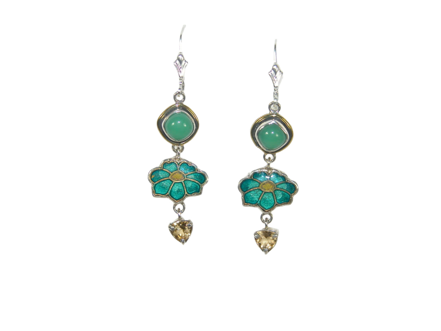 32930I Citrine Enamel Flower Sterling Silver Dangle Earrings