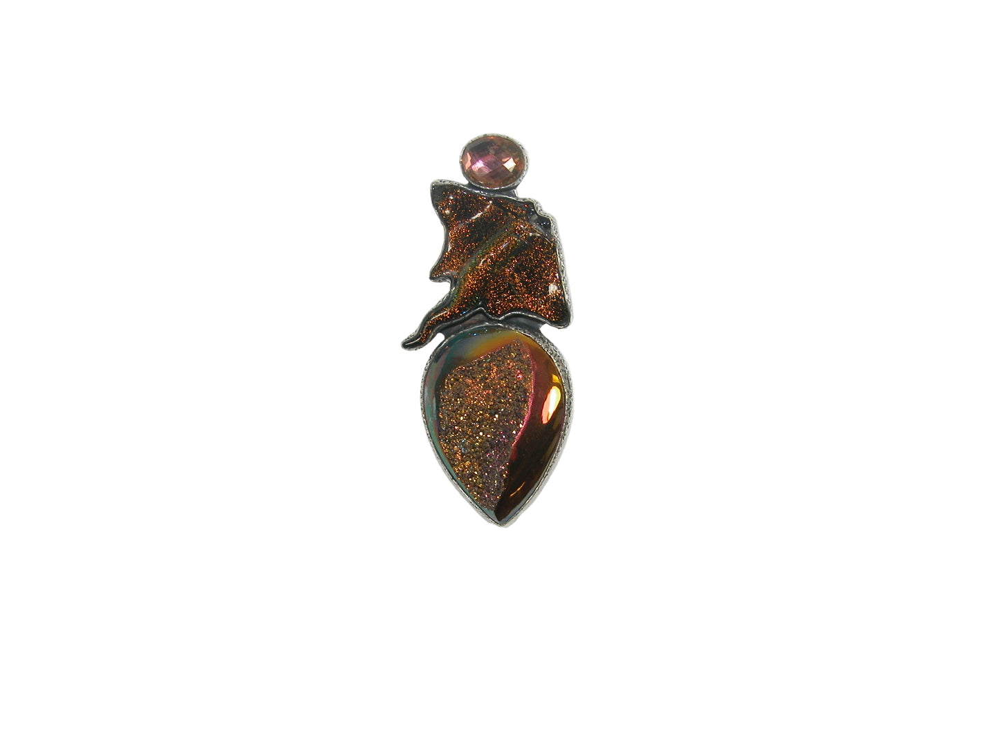 32938 Celestial Quartz, Drusy Sterling Silver Pin Pendant