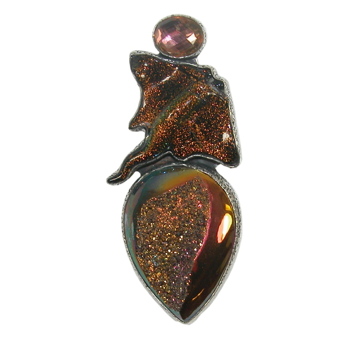 32938 Celestial Quartz, Drusy Sting Ray Sterling Silver Pin Pendant