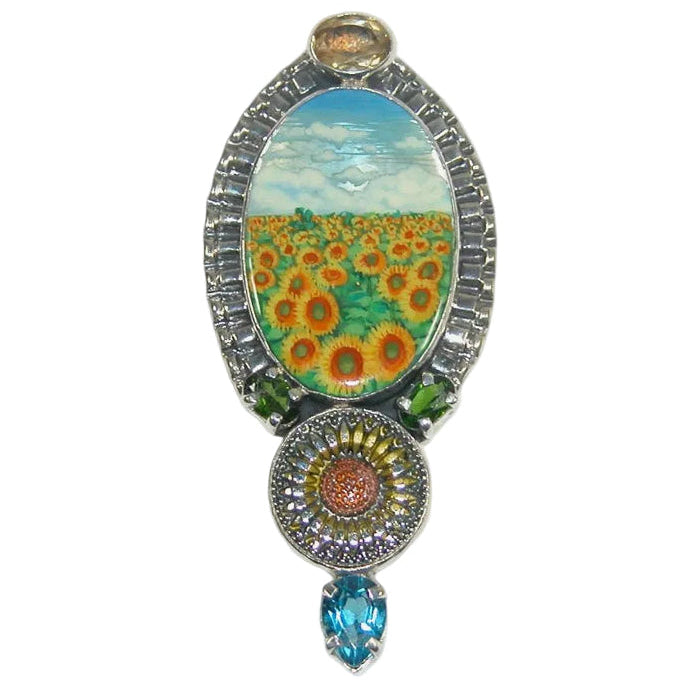 32972 Hand Painted Miniature, Blue Topaz Sterling Silver Pin / Pendant