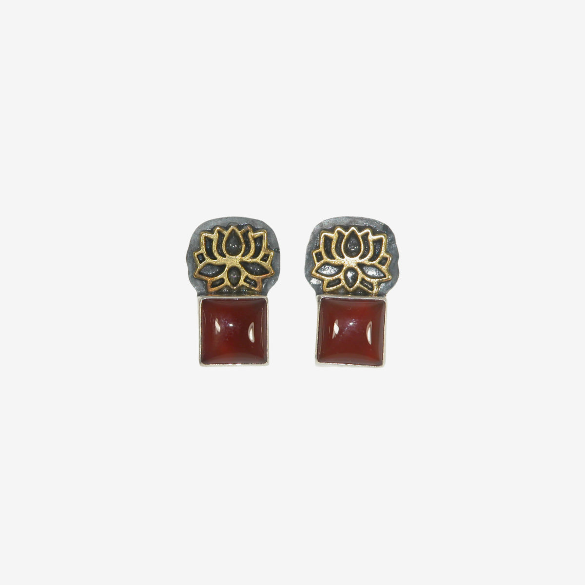 33001 Carnelian, Lotus Sterling Silver Earrings