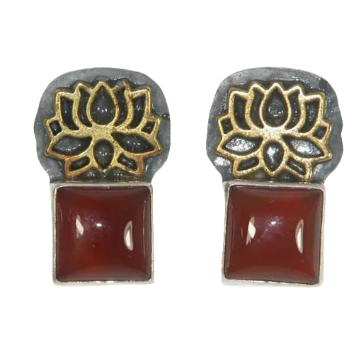 33001 Carnelian, Lotus Sterling Silver Earrings