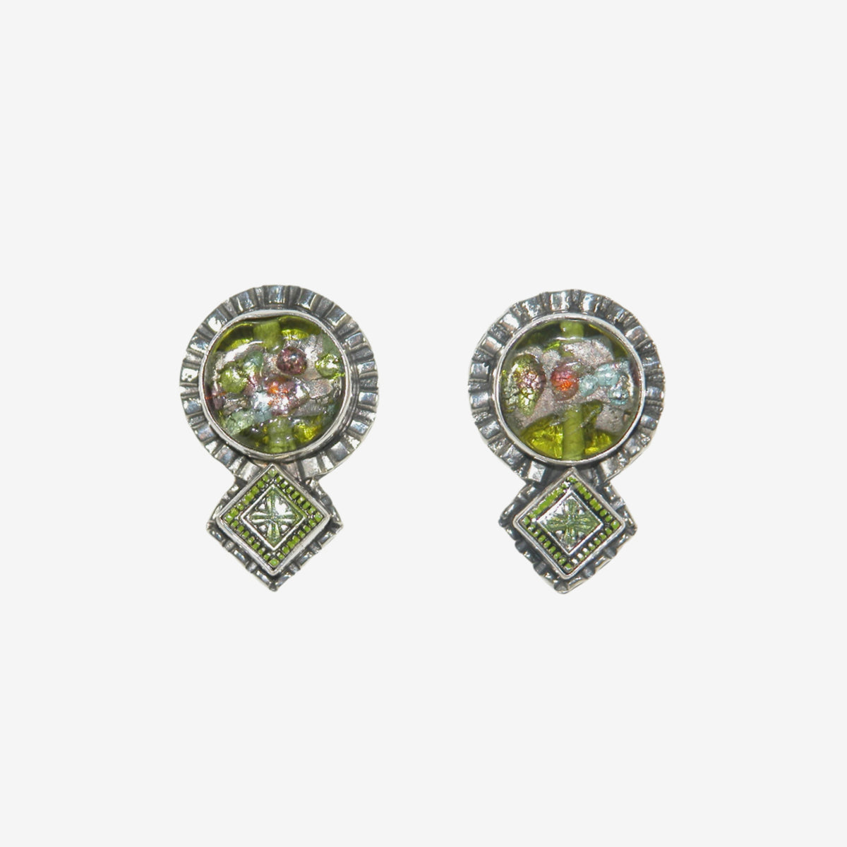 33021 Handmade Glass, Hand-Enameled Sterling Silver Earrings