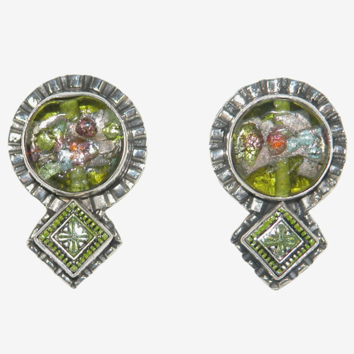 33021 Handmade Glass, Hand-Enameled Sterling Silver Earrings