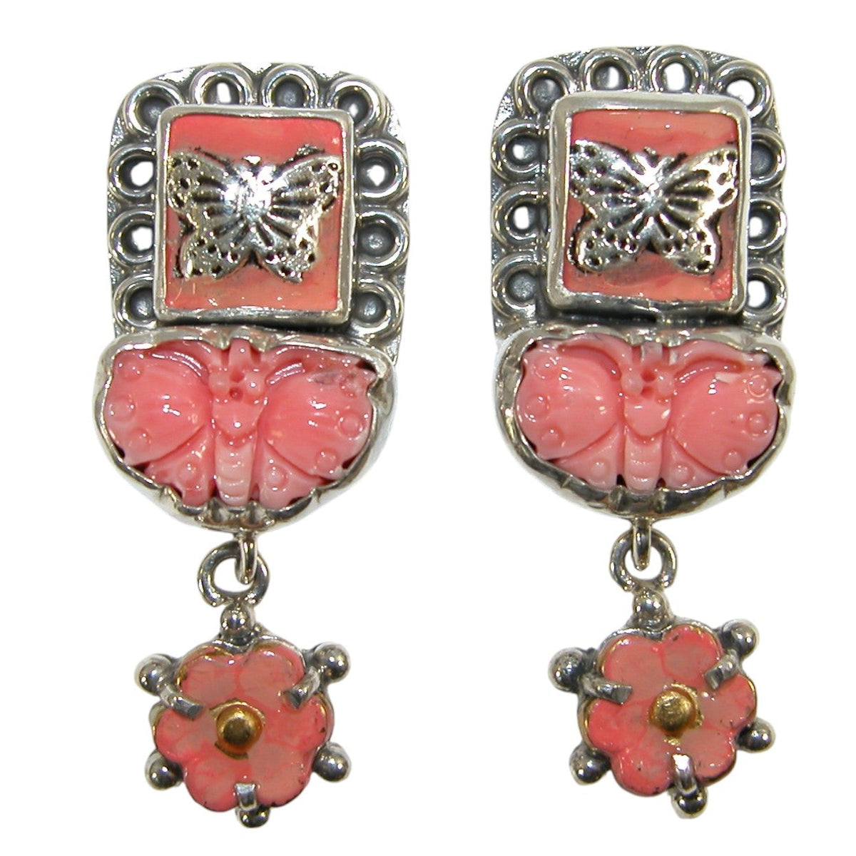 33052 Coral Butterfly Tile Sterling Silver Earrings