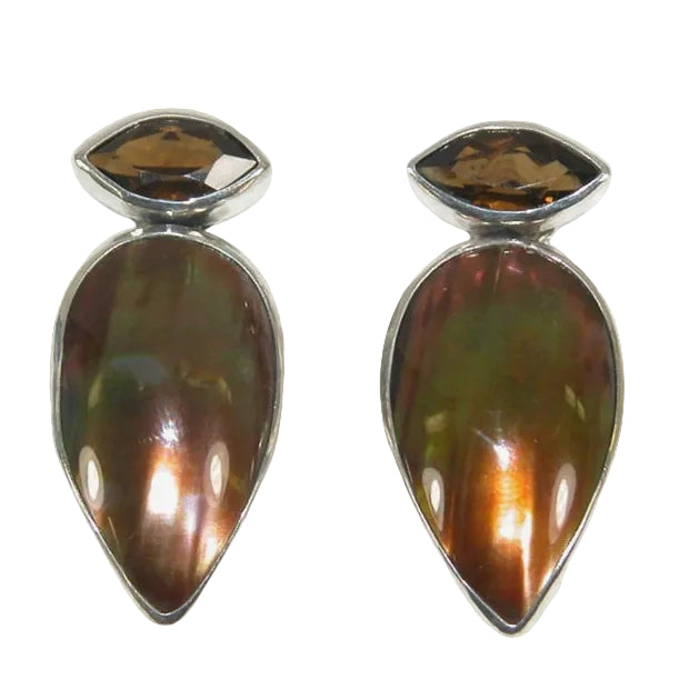 33024 Abalone, Whiskey Topaz Sterling Silver Earrings