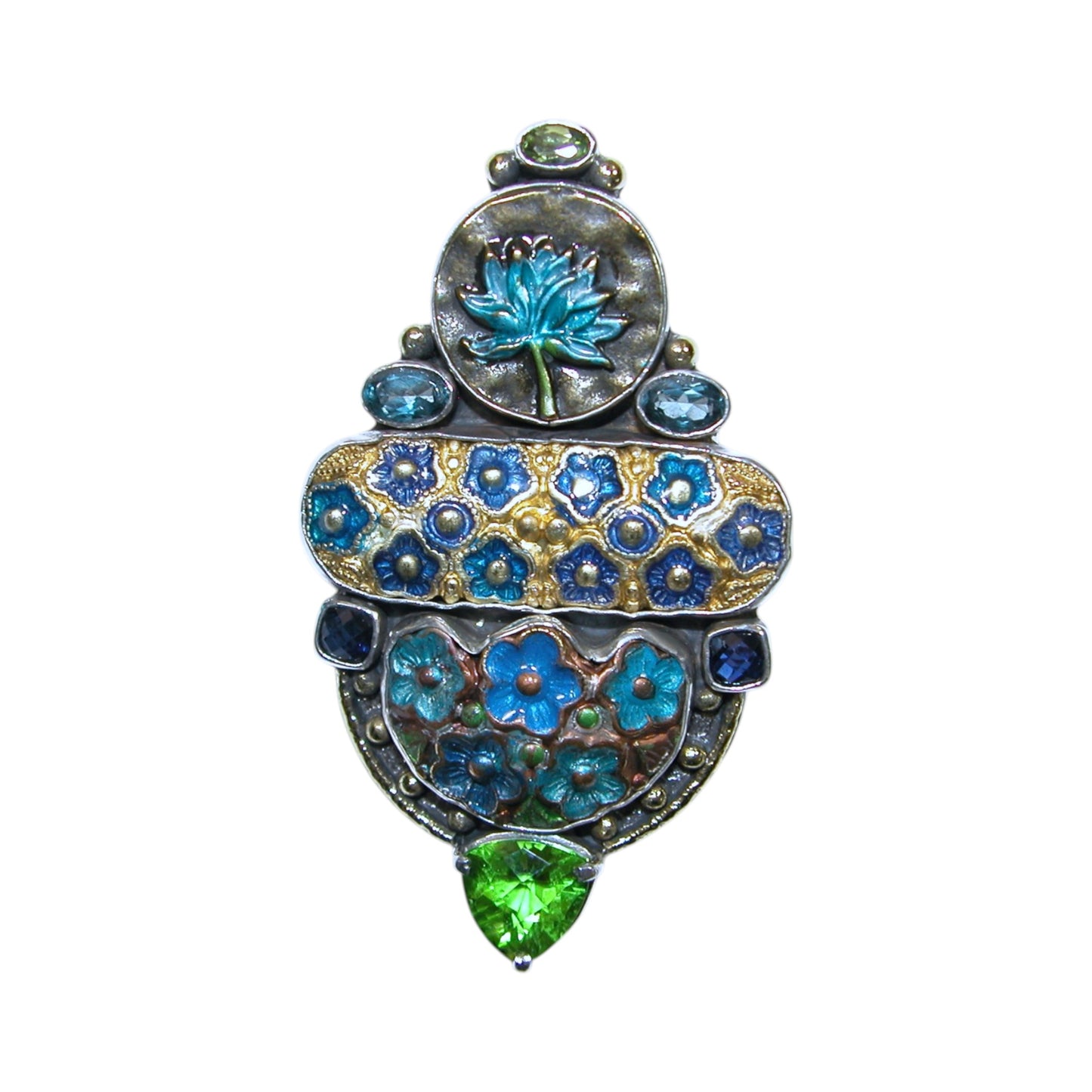 33052 Hand Enamel, Lotus Sterling Silver Pin and Pendant