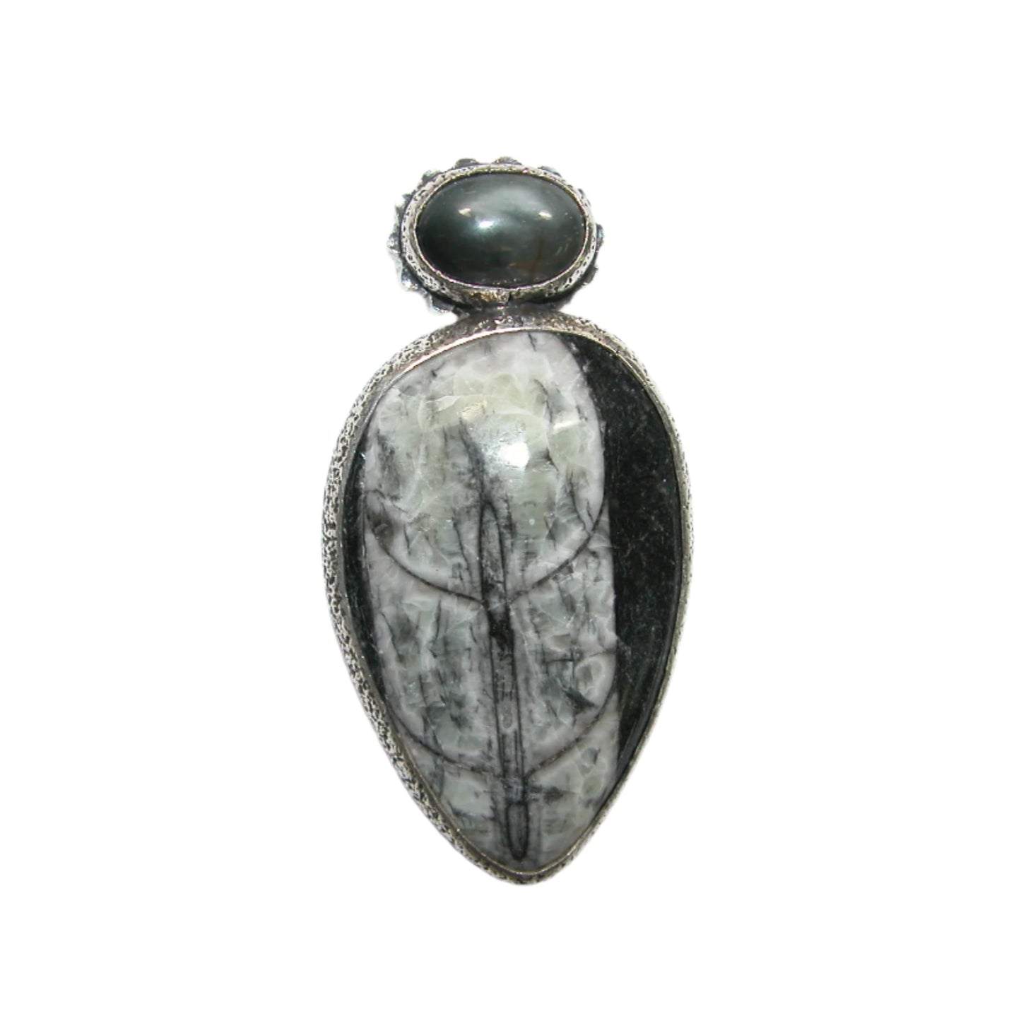 33071 Two Stone Cabochon Sterling Silver Pin and Pendant