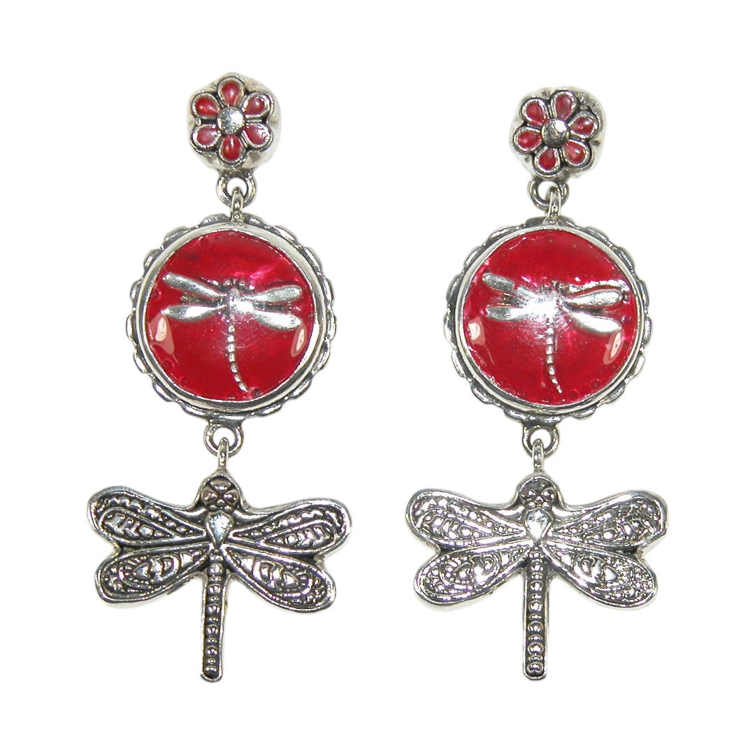 33098 Hand Enameling, Dragonfly Sterling Silver Earrings