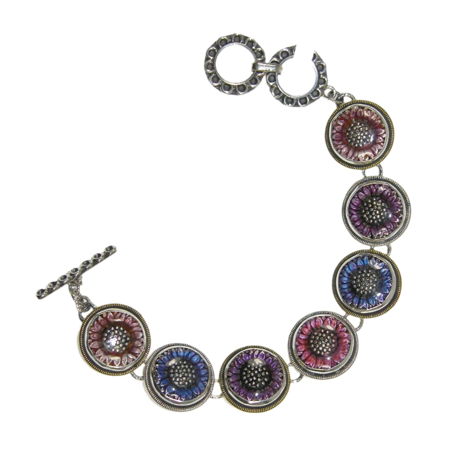 Multicolored Enameled Daisy Flower Bracelet