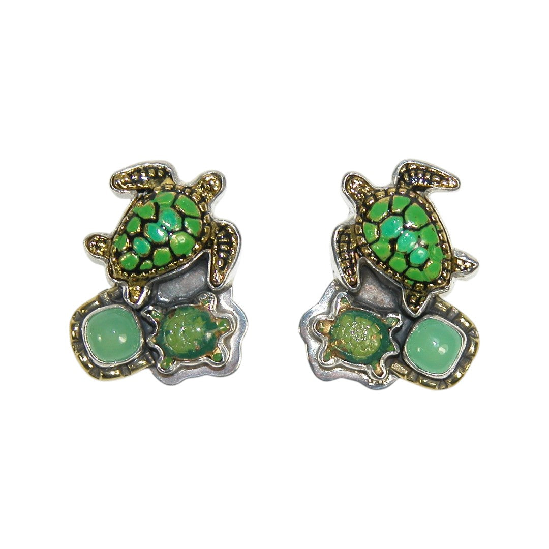 33115 Hand Enameling Turtle Sterling Silver Earrings