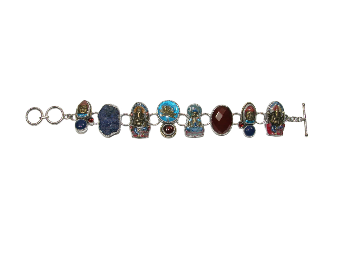 33153 Garnet Lapis Hindu Enamel Silver Bracelet