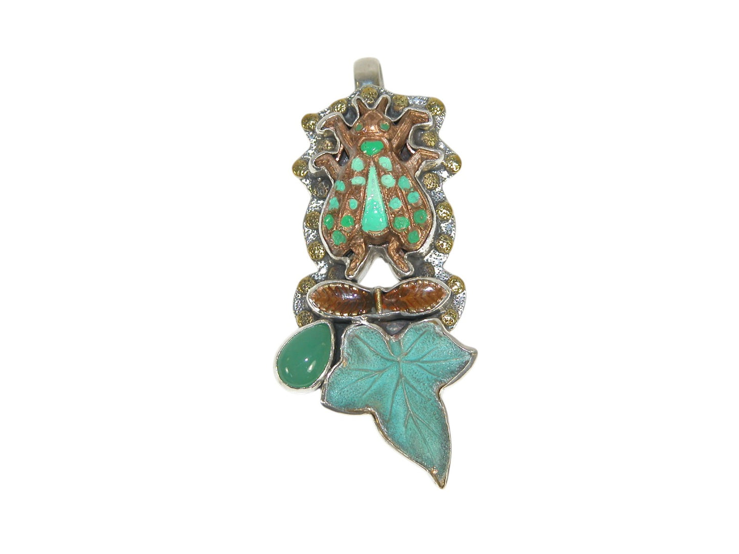 33170 Hand Enameled Bug Sterling Pin Pendant with Chrysoprase