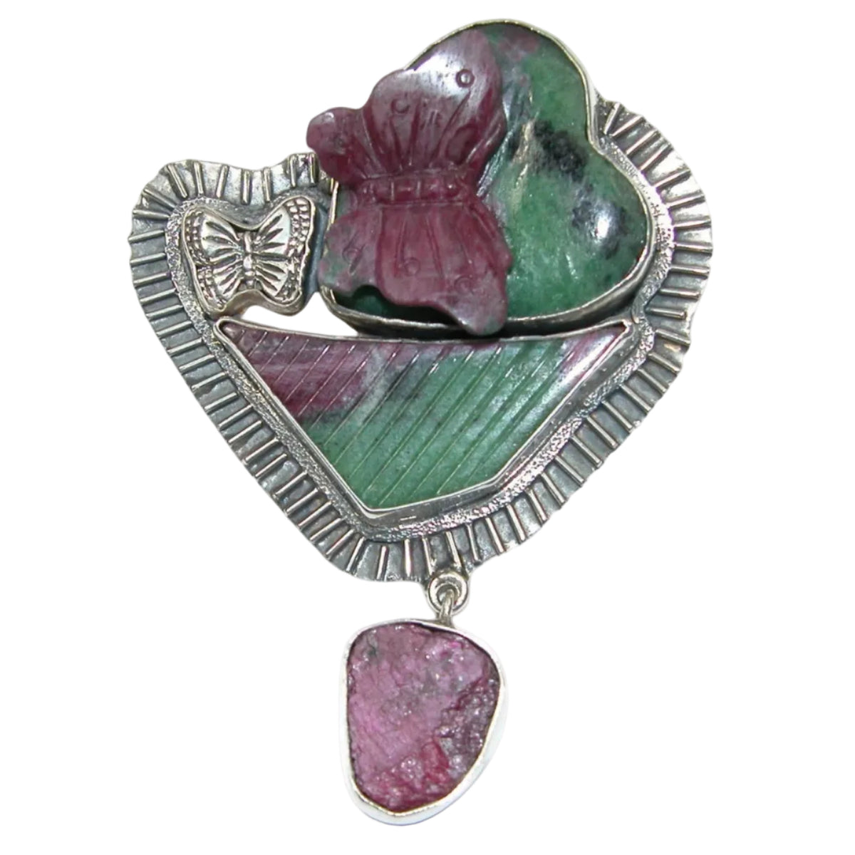 33172 Hand Carved Ruby Zoisite Sterling Silver Pin and Pendant