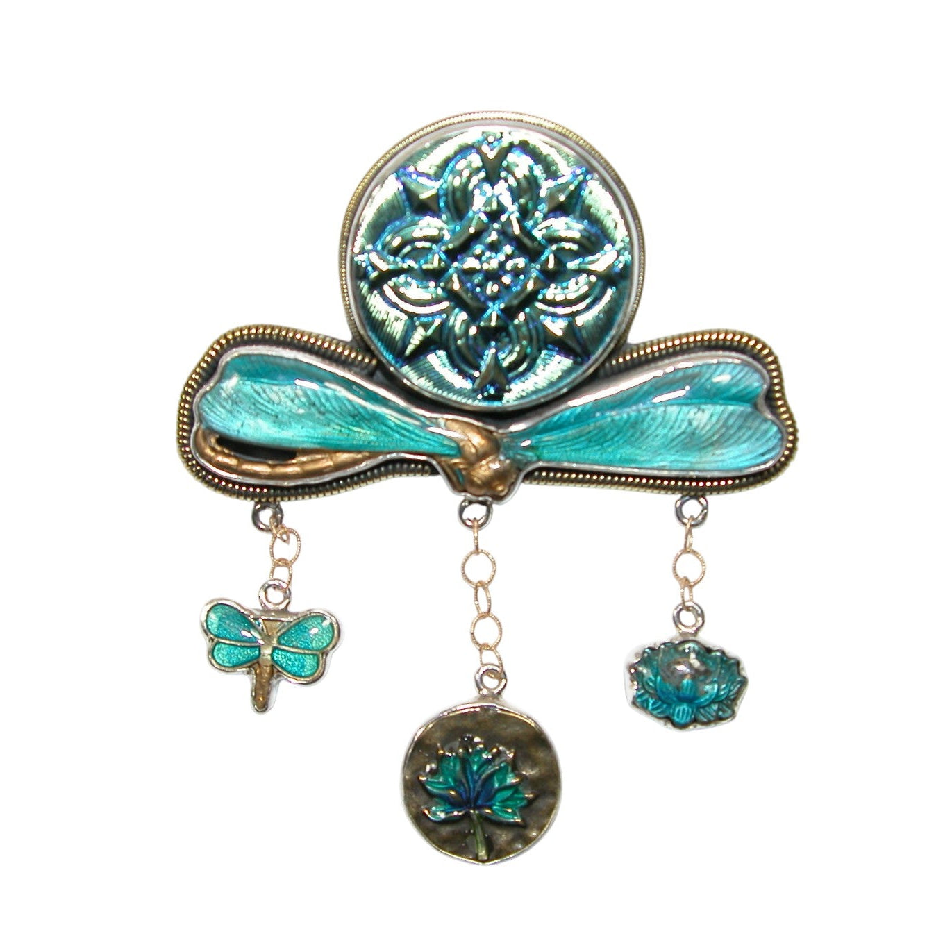 33200 Hand Enameled Dragonfly Zen Sterling Silver Pin and Pendant