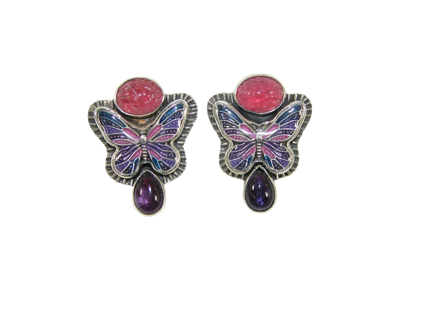 33224 Hand Enameling Butterfly Sterling Silver Earrings