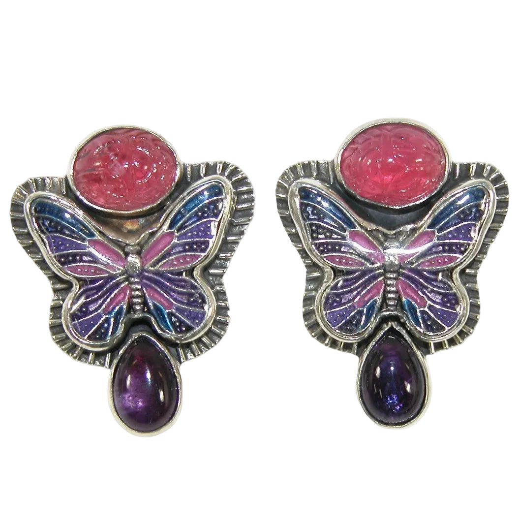 33224 Hand Enameling Butterfly Sterling Silver Earrings