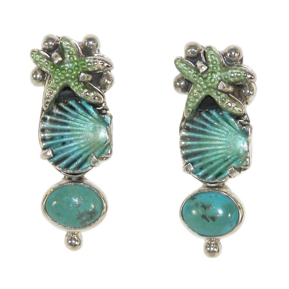 33227 Turquoise Hand Enameled Sealife Earrings