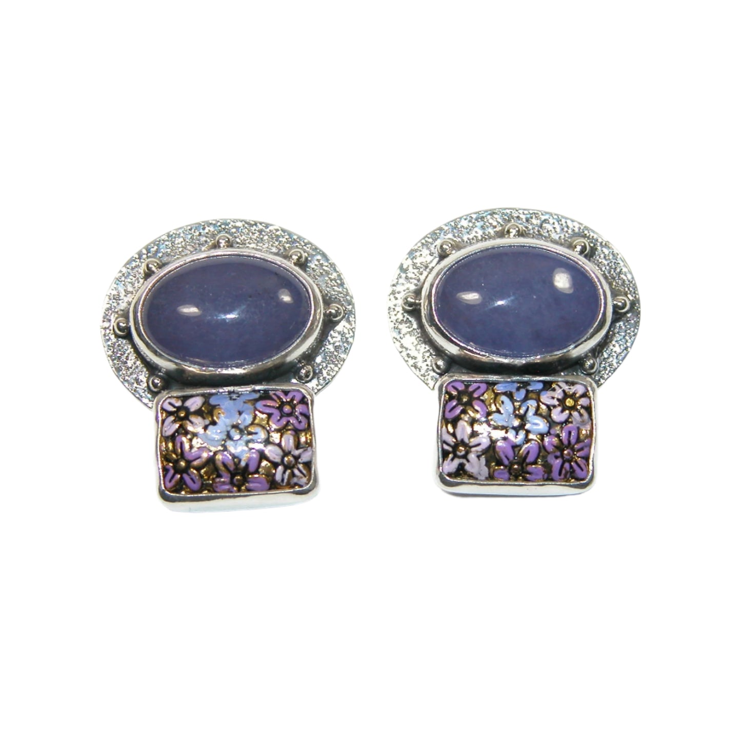 33228 Purple Cabochon Enameled Sterling Silver Earrings