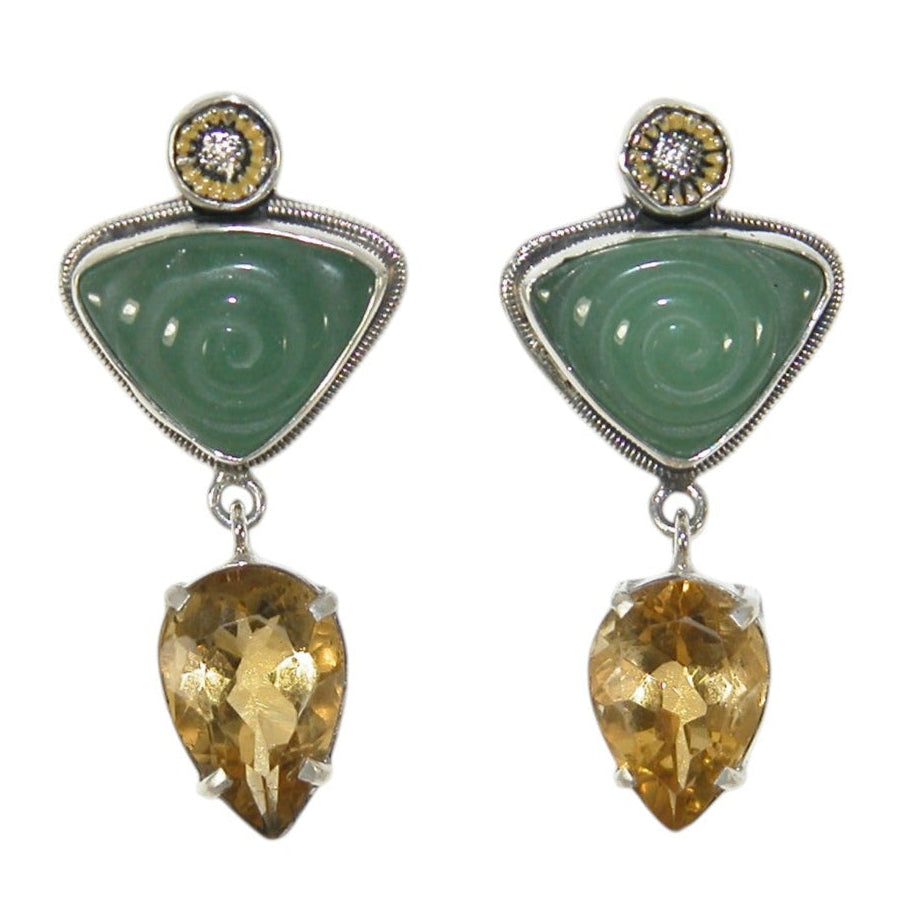 33234 Citrine Sunflower Green Aventurine Sterling Silver Earrings