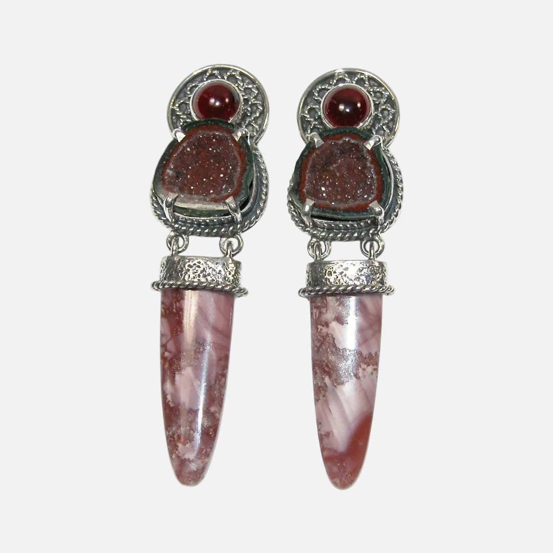 33236 Druzy Geode, Jasper, Garnet Sterling Silver Earrings