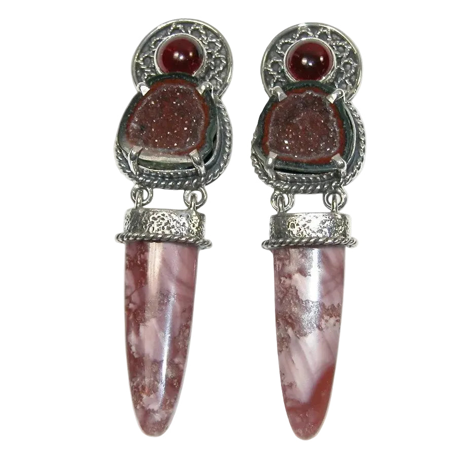 33236 Garnet, Druzy Geode, Jasper Sterling Silver Earrings