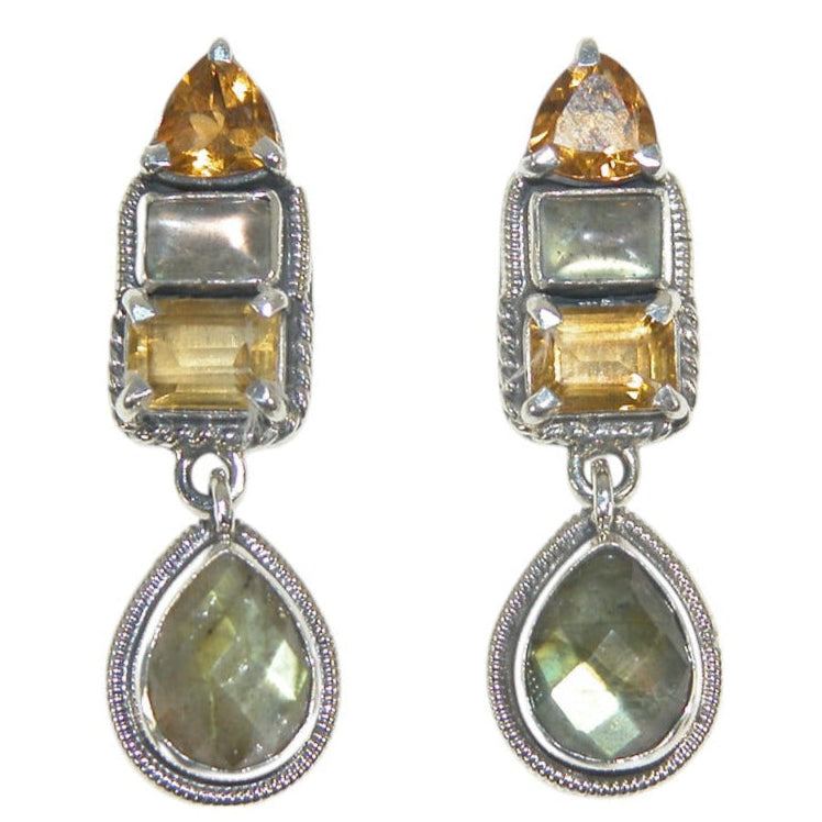 33243 4 Stone Citrine & Labradorite Dangle Sterling Silver Earring