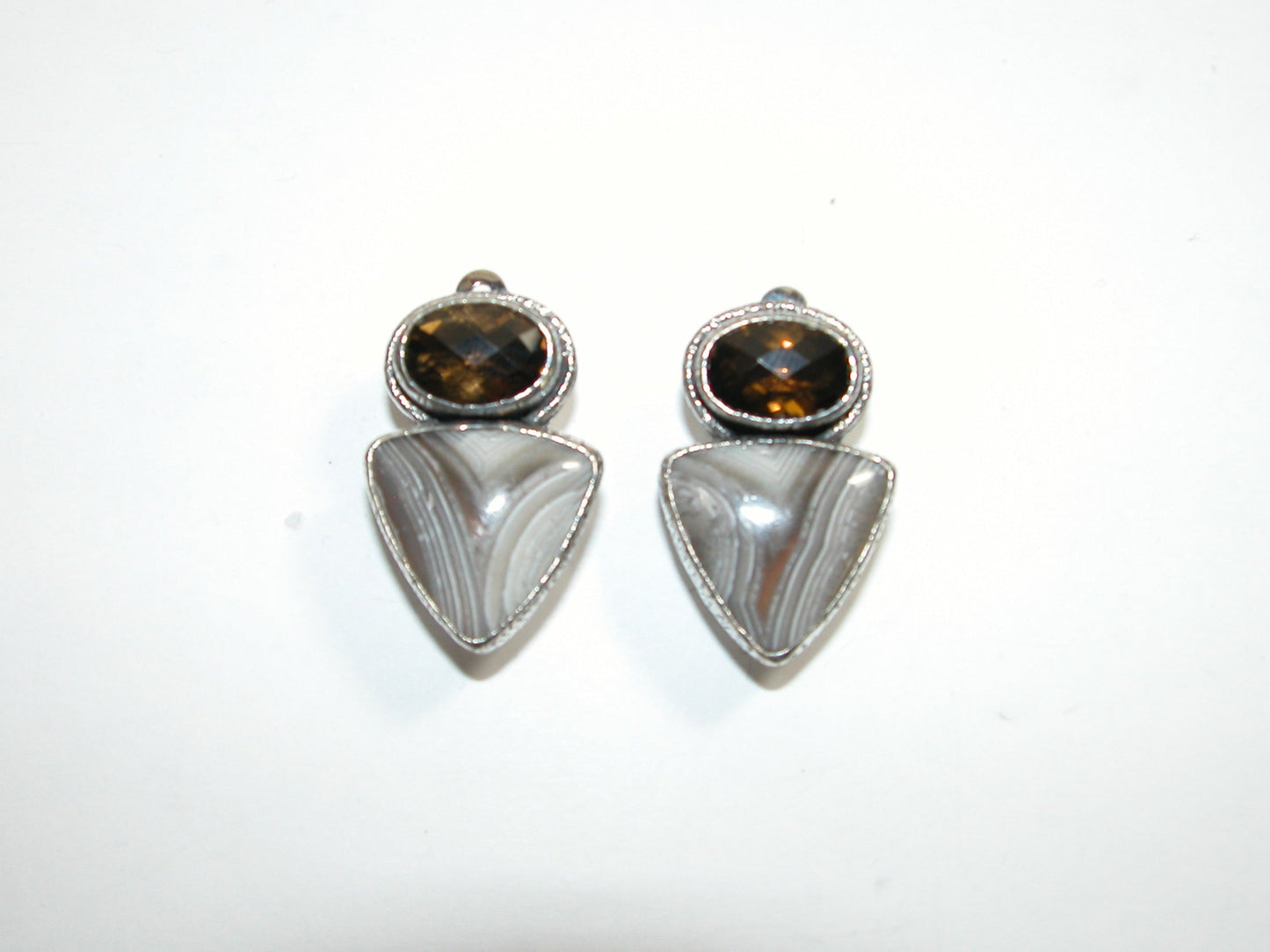 33274 2 Stone Topaz and Agate, Sterling Silver Earrings