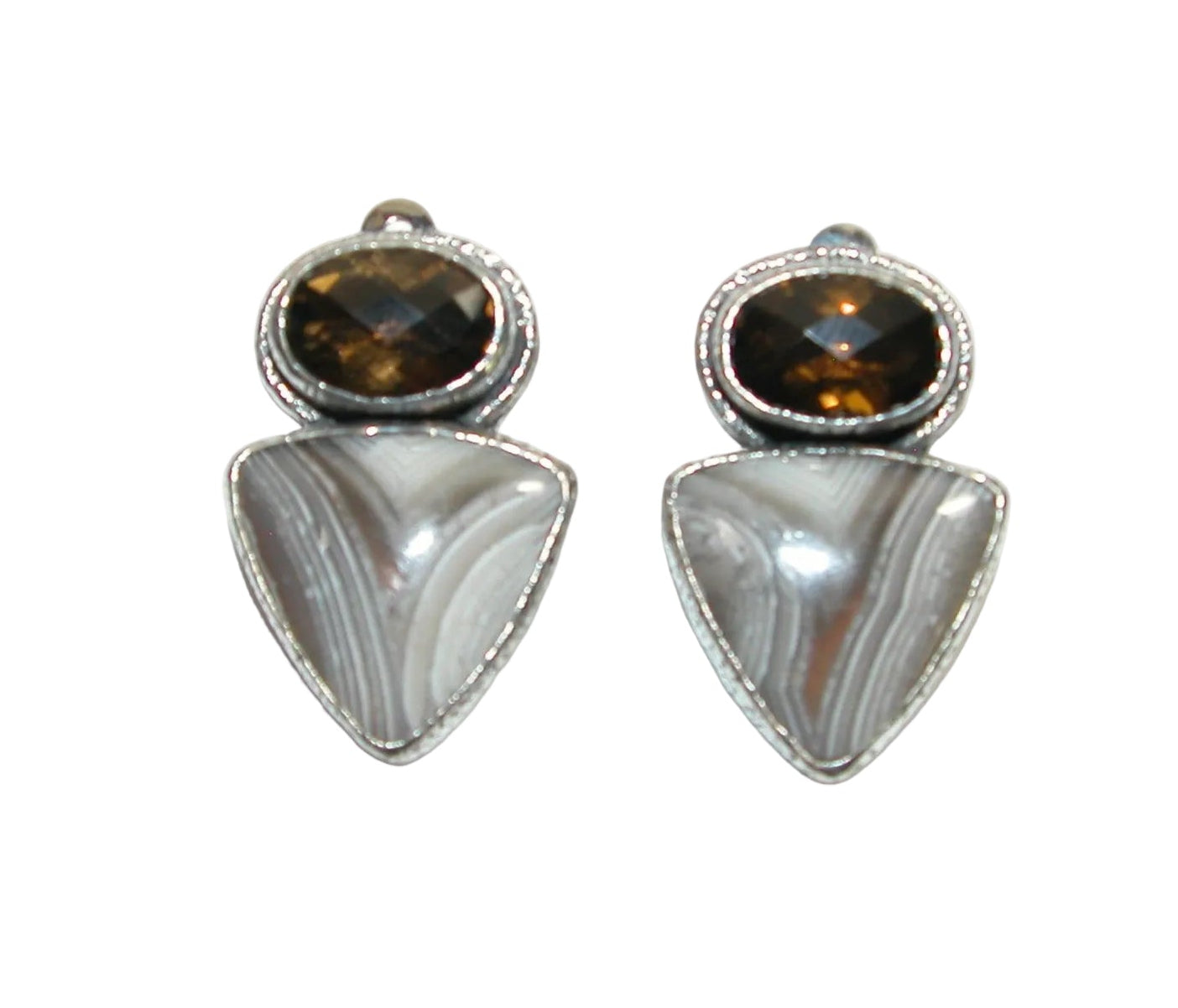 33274 2 Stone Topaz and Agate, Sterling Silver Earrings