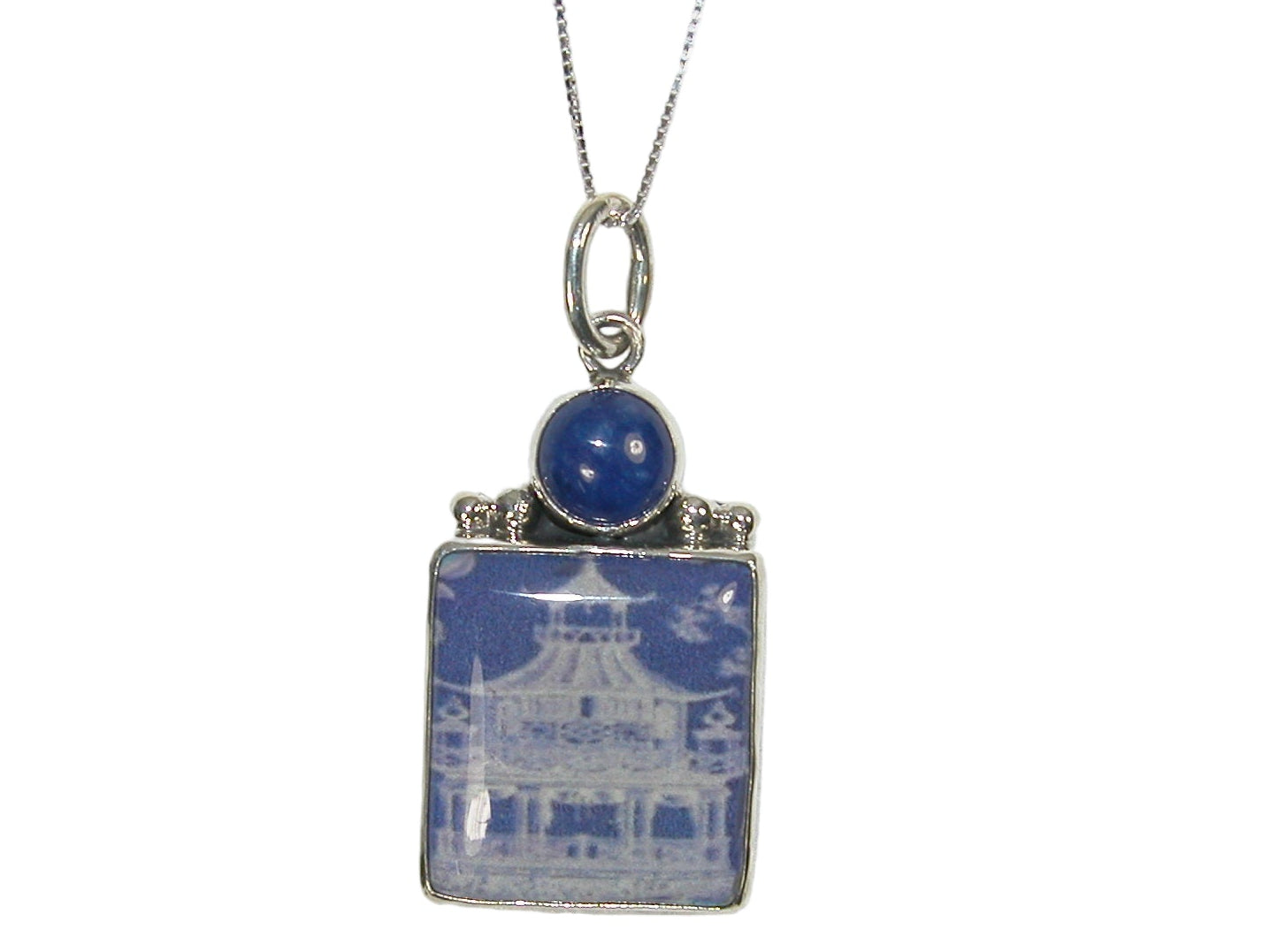 33282 Blue Lapis Hand Made Tile Sterling Silver Necklace