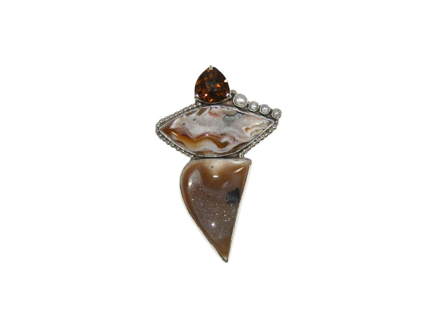 Collector's Specimen Brazilian Agate Drusy Sterling Silver Pin Pendant