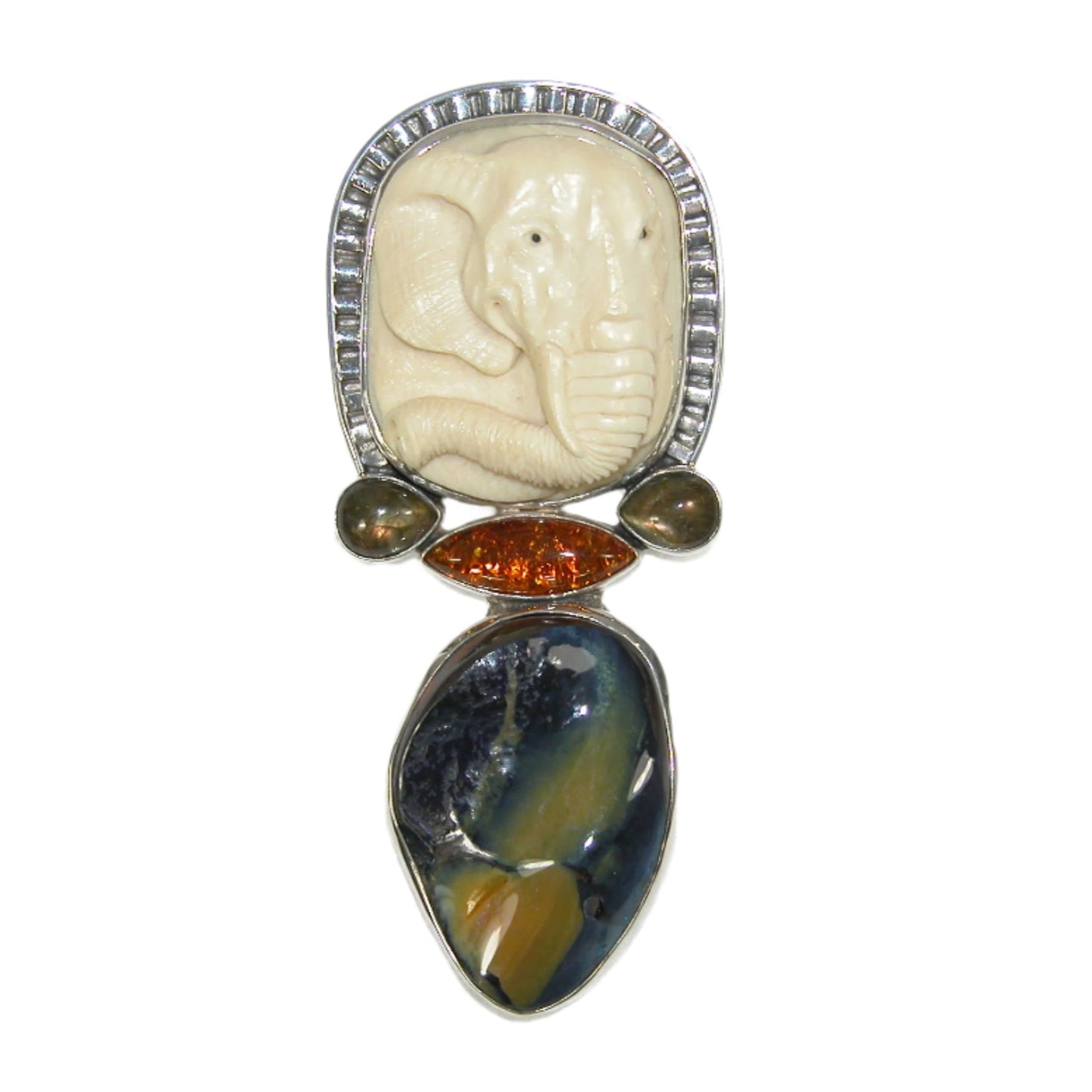 Carved Elephant Sterling Silver Pendant