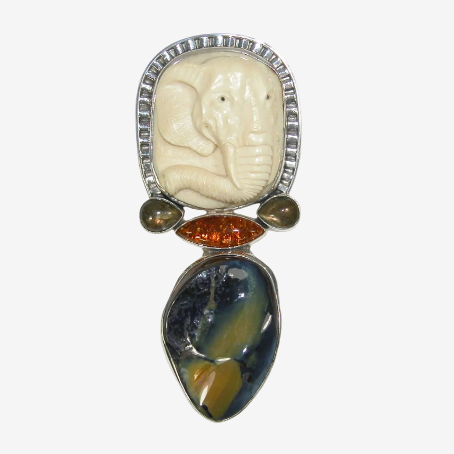 33301 Carved Elephant Sterling Silver Pin / Pendant