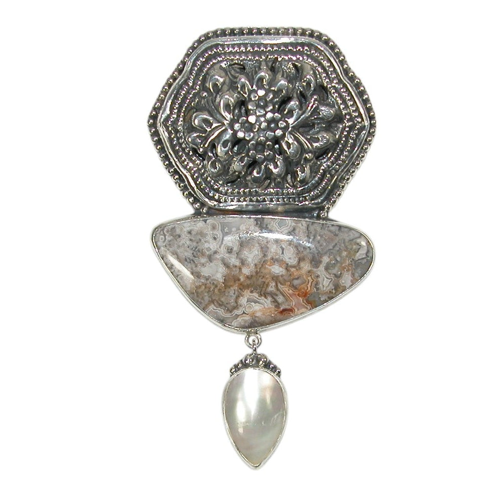 33305 Sterling Silver Ornament Agate Pin Pendant