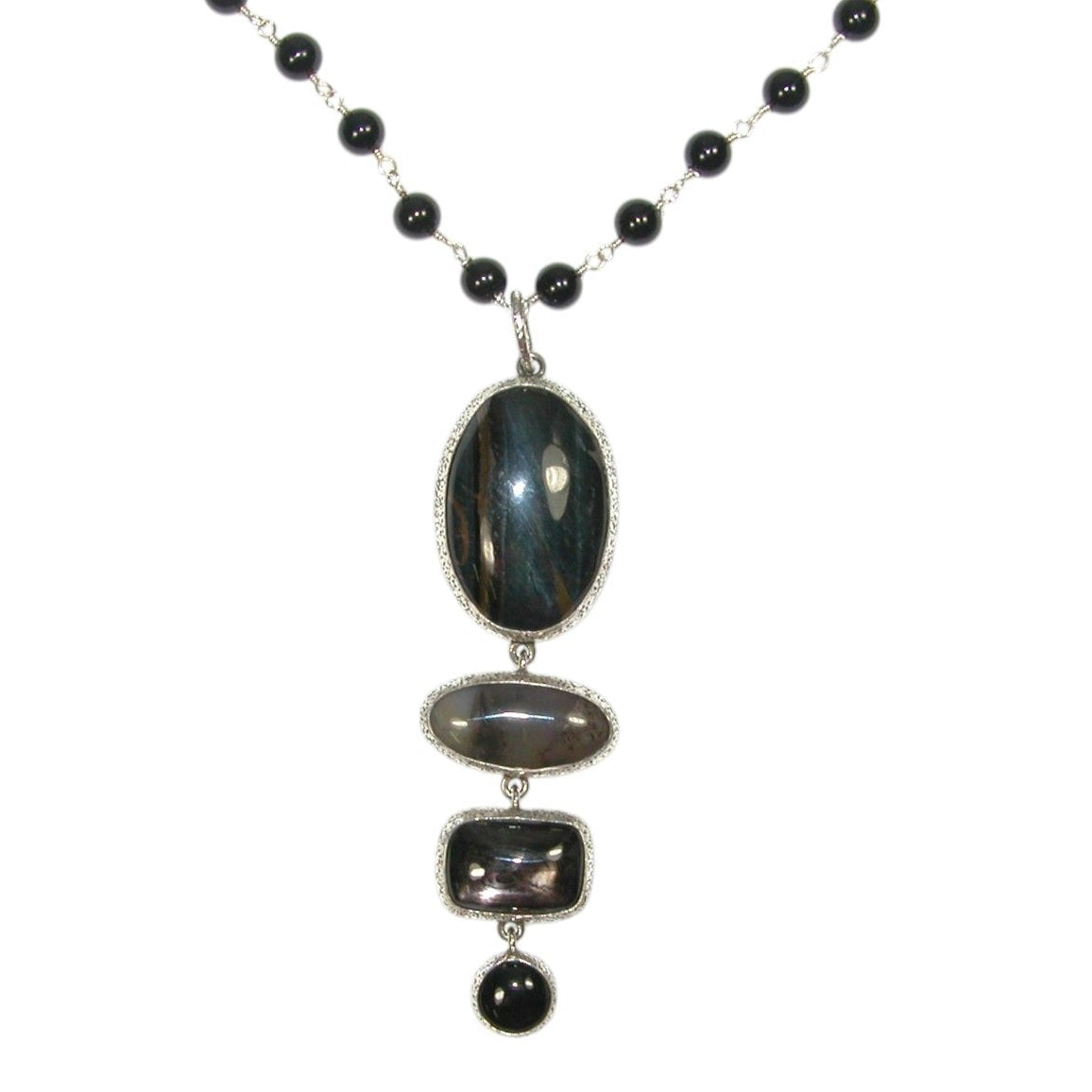 33332 Black Onyx Sterling Silver Beaded Necklace