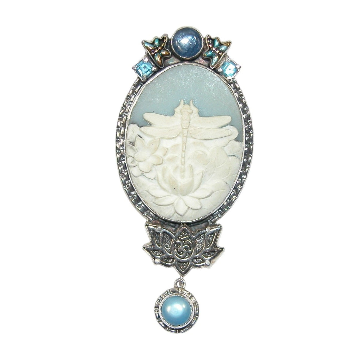 33334 Dragonfly Cameo with Freshwater Pearl, Natural Quartz with Micah Sterling Silver Earrings