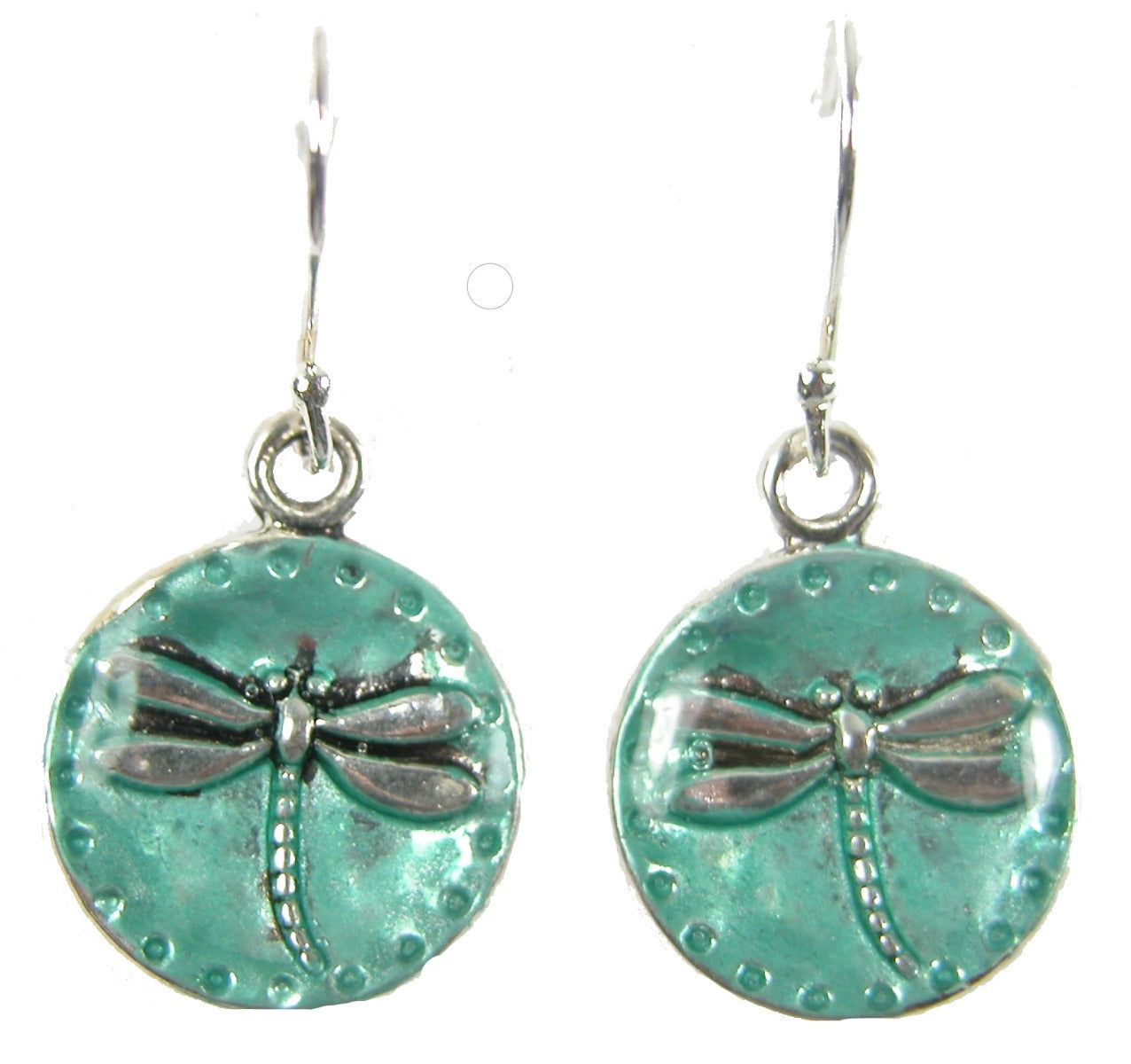 Hand Painted Enamel Aqua Dragonfly Drop Sterling Silver Earring