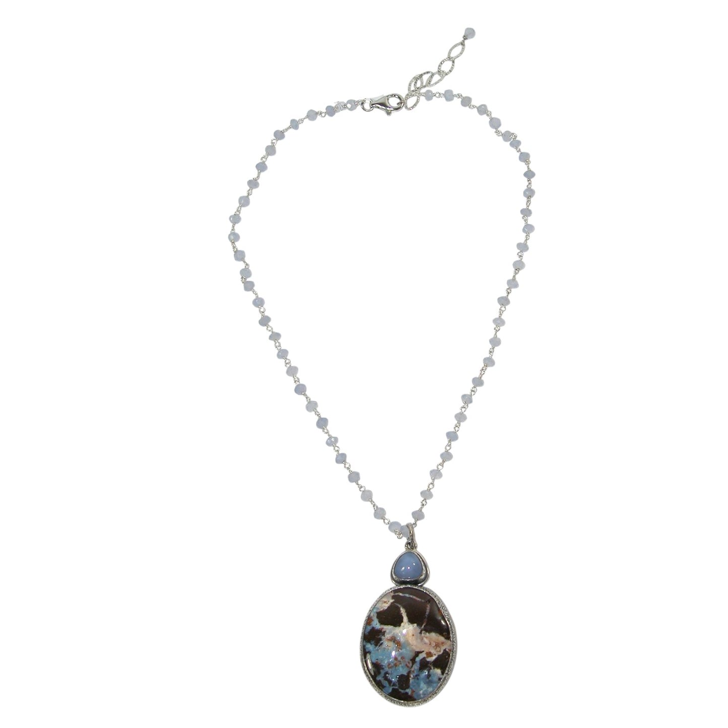 33343A Boulder Opal and Chalcedony Sterling Silver Necklace