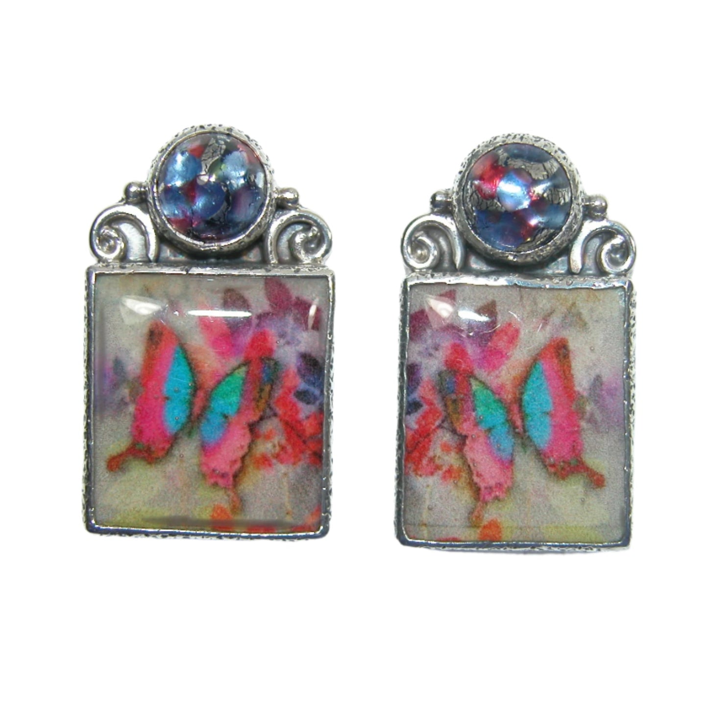 33364 Floral Tile Sterling Silver Earrings