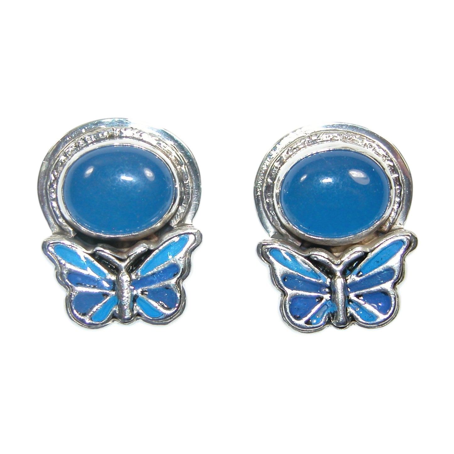 33369 Hand Enamel Blue Butterfly Sterling Silver Earrings