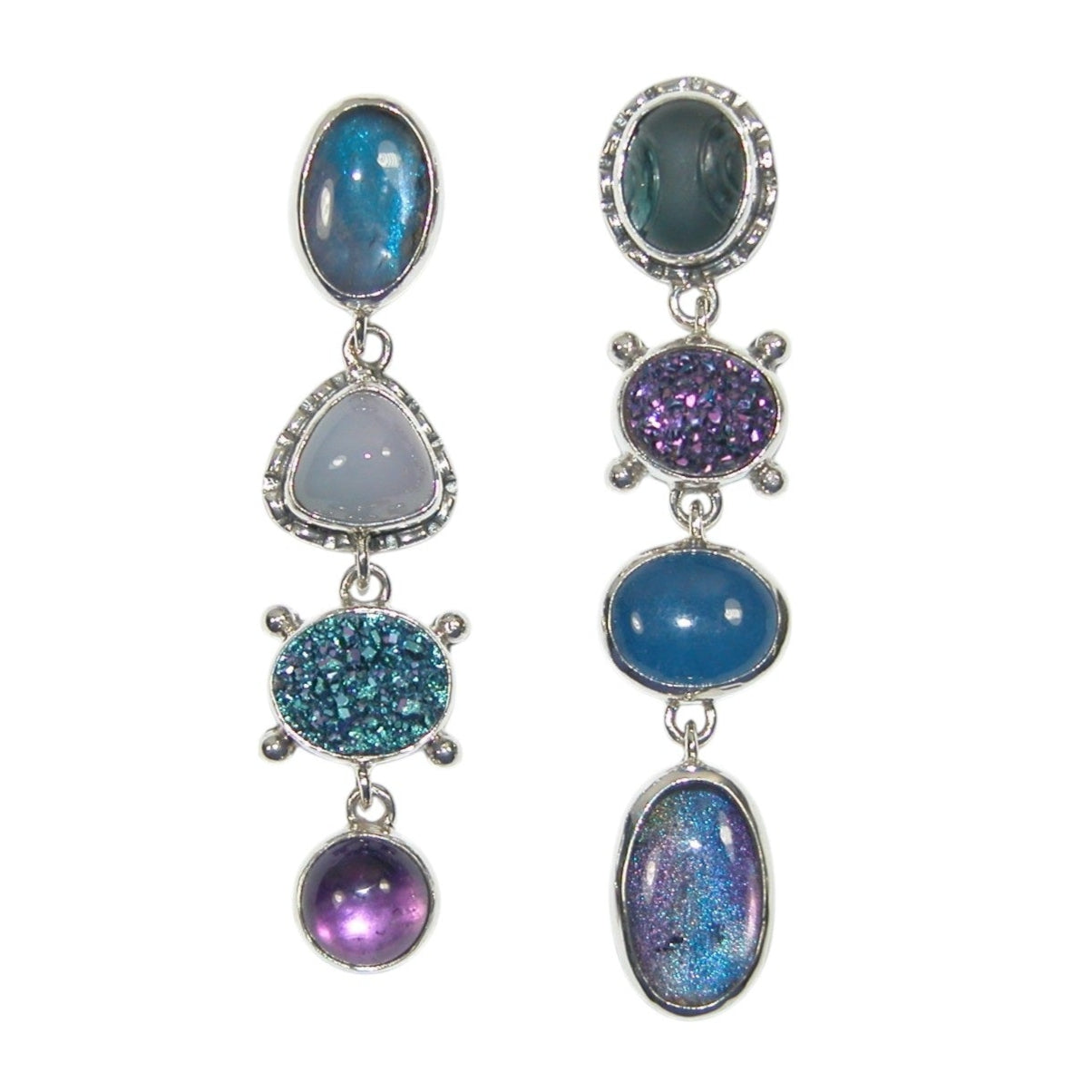 Brazilian Agate, Celestial Quartz, Chalcedony Sterling Silver Drop Earrings